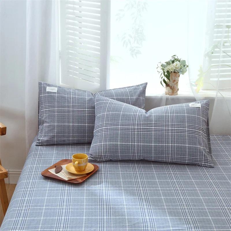 1 Pair Solid Color Plaid Printed Pillowcase Soft Cotton Throw Pillows Covers 30x50 40x60 48x74 Cushion Case for Bed Home Decor