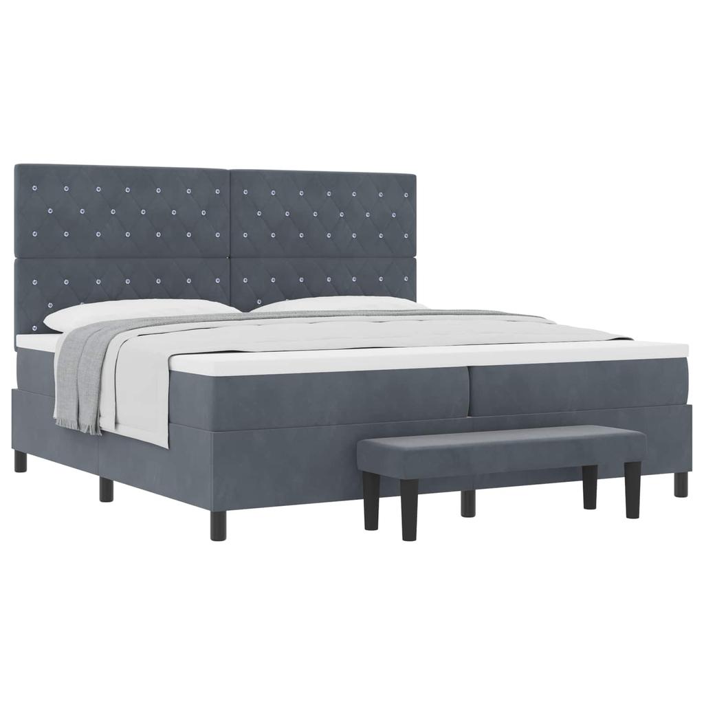 Box Spring Bed with Mattress Dark Grey 200 X 200 Cm Velvet