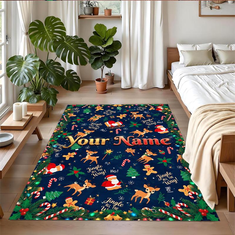 Christmas Custom Name Printed Square Area Rug Soft Non Slip Floor Carpet For Bedroom Holiday Gift