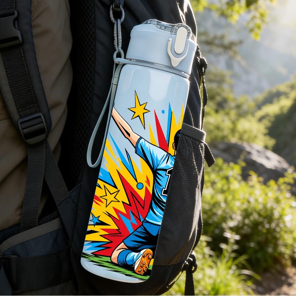 1PC Dynamic Soccer Player Kick Ball 750ml Color Plastic Sports Water Bottle Leakproof Flip Straw Lid Suitable for Sports Office Home Use