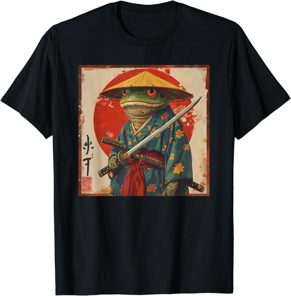 Japanese Woodblock Art Samurai Frog Japanese kanji T-Shirt Size S-5XL Unisex T-Shirt L