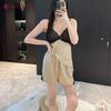Maillard lace satin pajamas women's summer with chest pads, suspenders, shorts, loungewear set, sexy thin pajamas