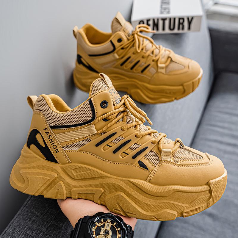 Tykksåle Allsidig Clunky Sneaker for menn Ny trend mesh snøring Pustende uformelle sportssko Økte myke såler