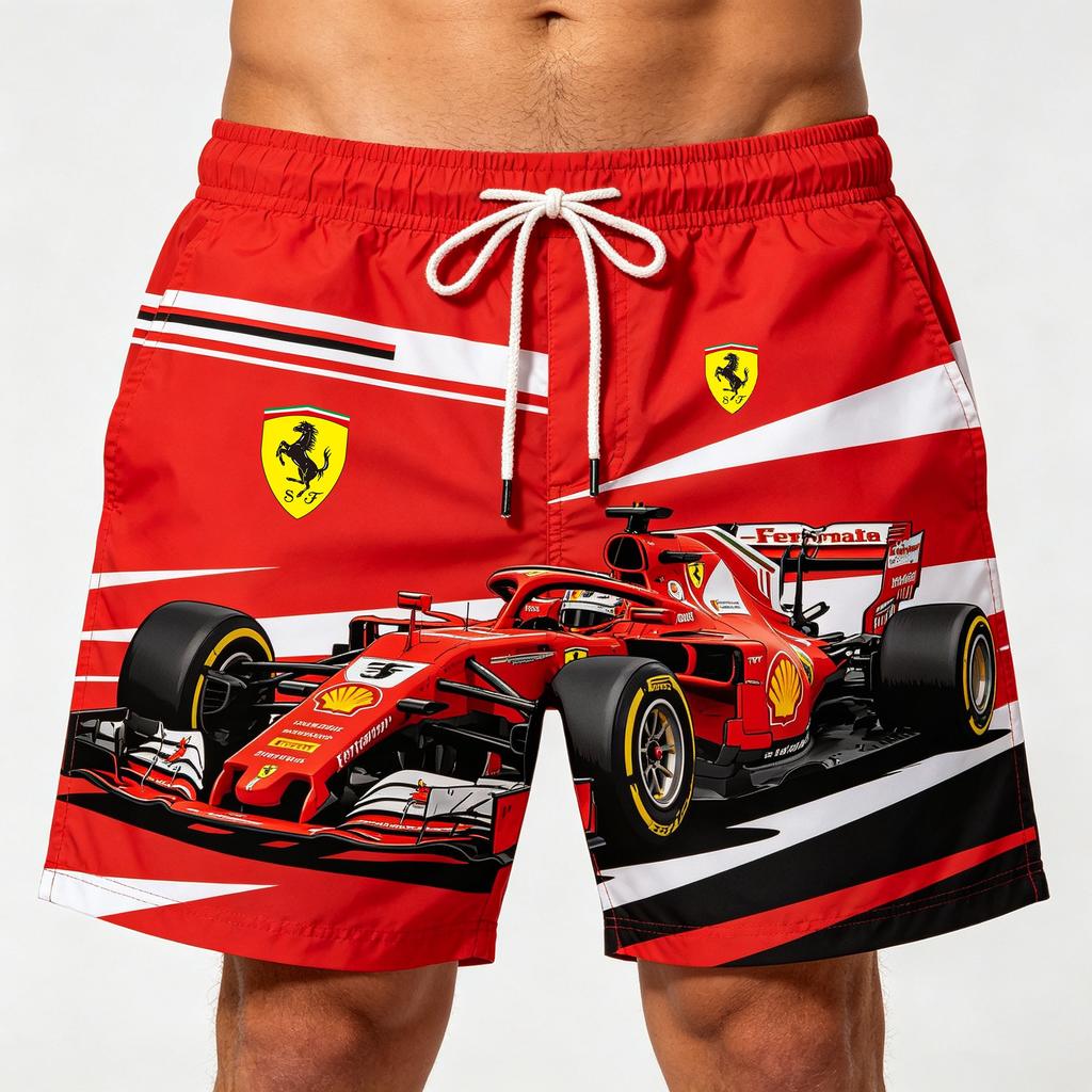 2026 Ferrari Racing Print Plavecké šortky Rychleschnoucí Plážové šortky Letní Sportovní Boardshorty Se stahovací šňůrkou