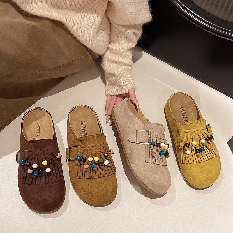 2025 Spring-autumn  Fashionable One-piece Thick-soled Height-increasing Half-heeled Shoes Women's Retro-style Headband Slippers