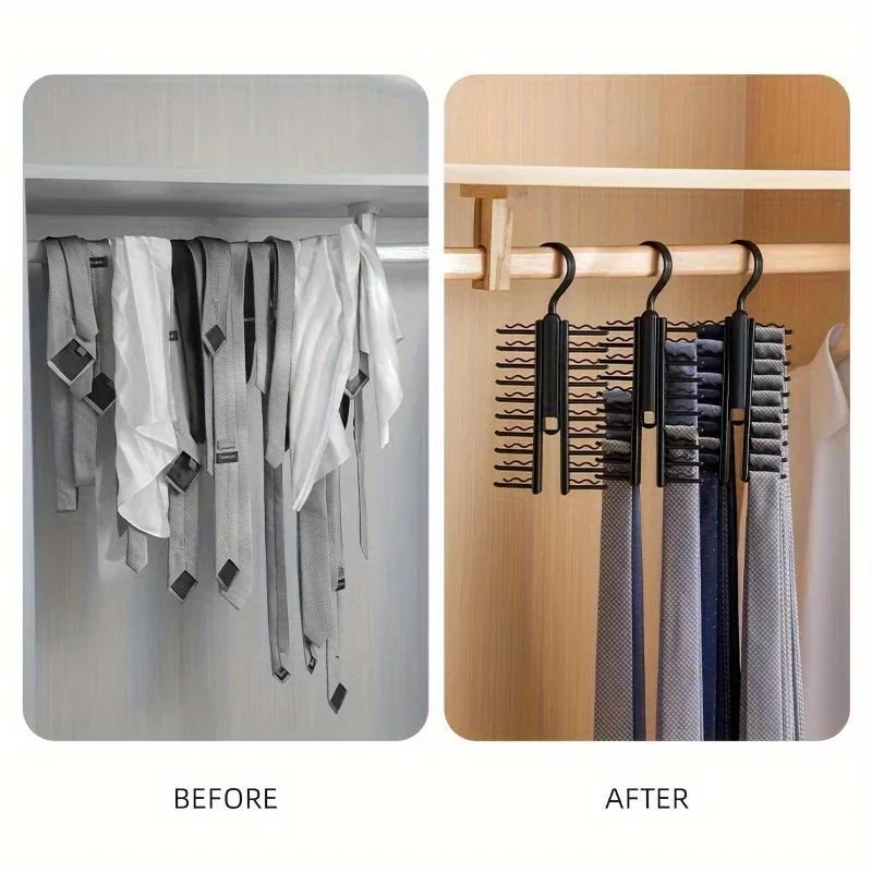 1PC Tie Rack Holder,Rotate To Open/Close Tie and Belt Hanger with Non-Slip Clips,360 Degree Swivel Space Saving Organizer