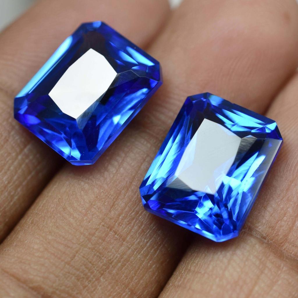 16 Ct Natural Ceylon Blue Sapphire CERTIFIED Emerald Cut Loose Gemstone Pair