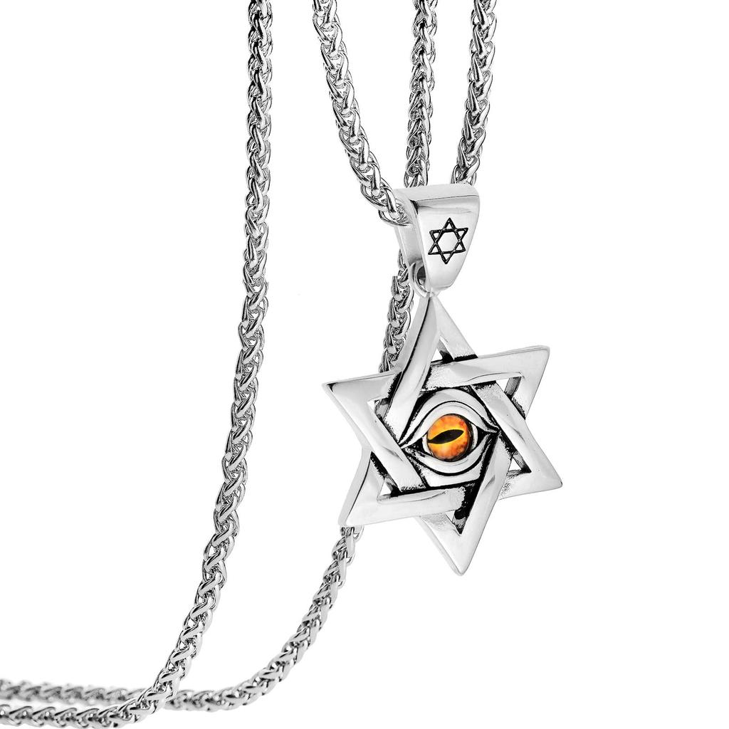 Rockyu Silver Hexagram Necklace with Evil Eye and Star of David Ideal for Good Protection from and Religious Stainless Steel Stylish and Popular for