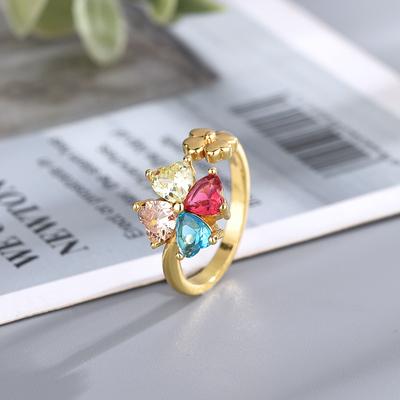 Colourful Zirconia Opening Adjustable Ring Fashion Popular Four-Leaf Clover Ring Luxury High-End Women's Ring