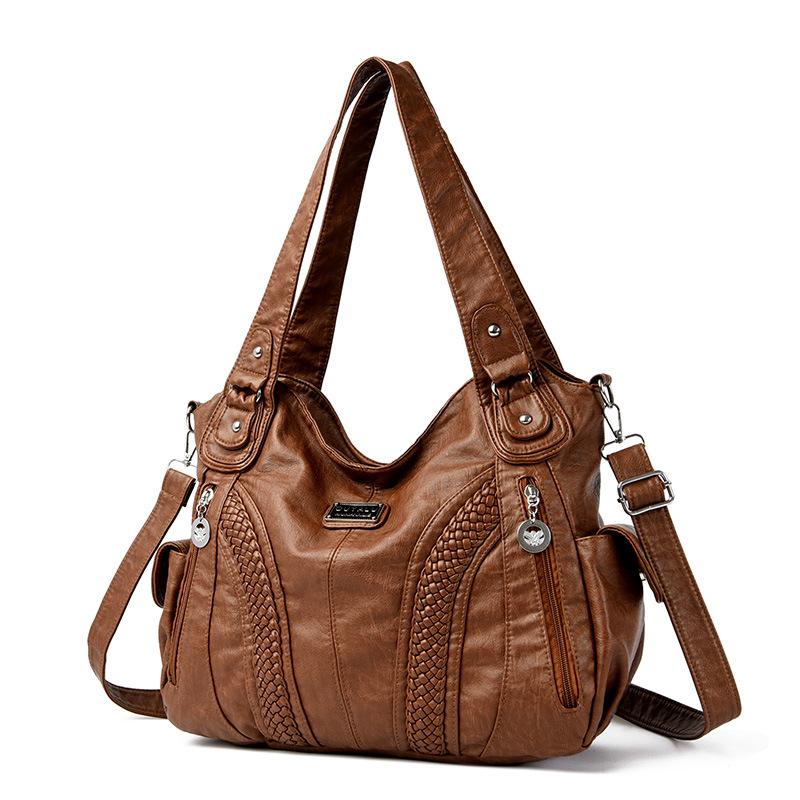 

Retro soft leather washed leather locomotive bag new trendy oblique span shoulder bag women s bag коричневий