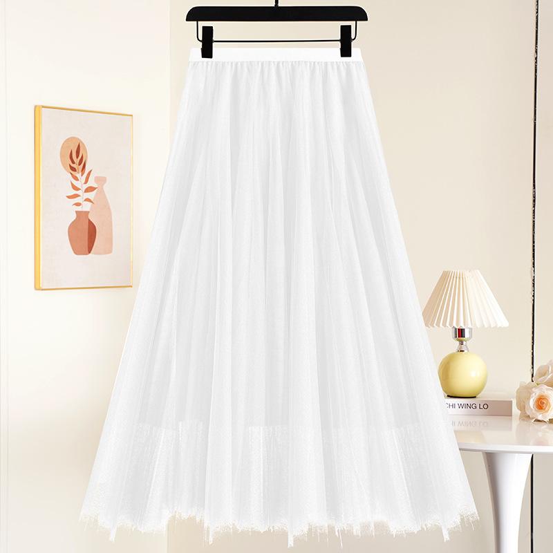 Layered Mesh Skirt for Women Midi Length High Waisted A-line Skirts Women's Halloween Skirts Fairy Tiered Skirt Mesh Elastic Waist Tulle Skirts