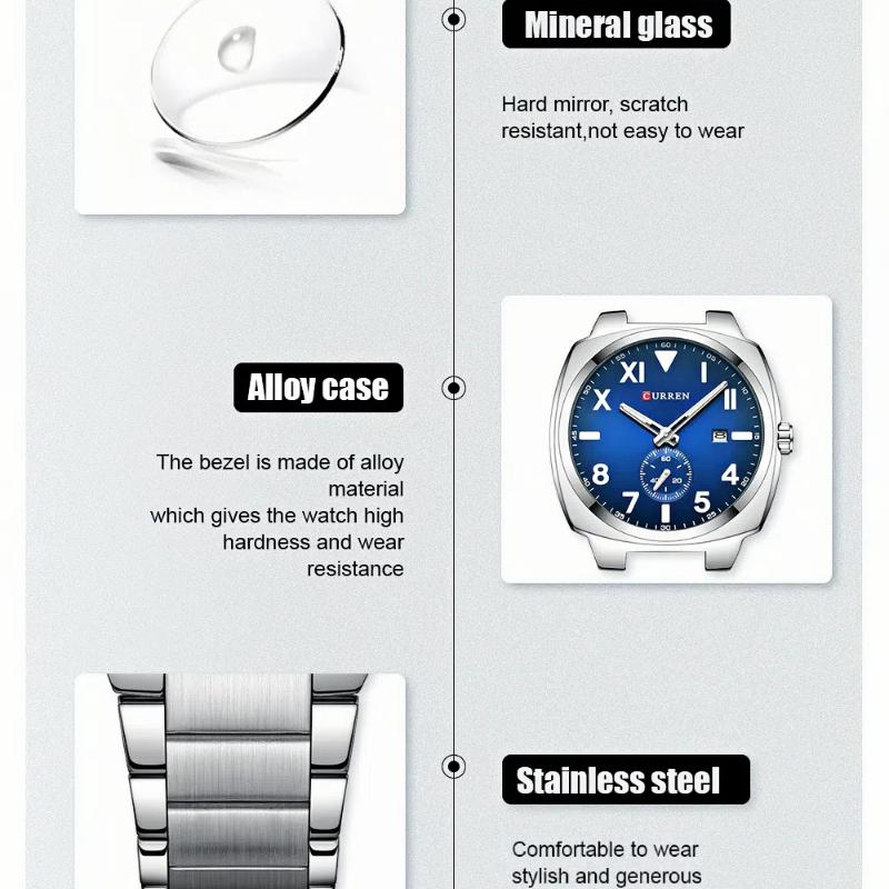 CURREN Waterproof Luminous Men's Calendar Watch Men's Stainless Steel Business Quartz Watch
