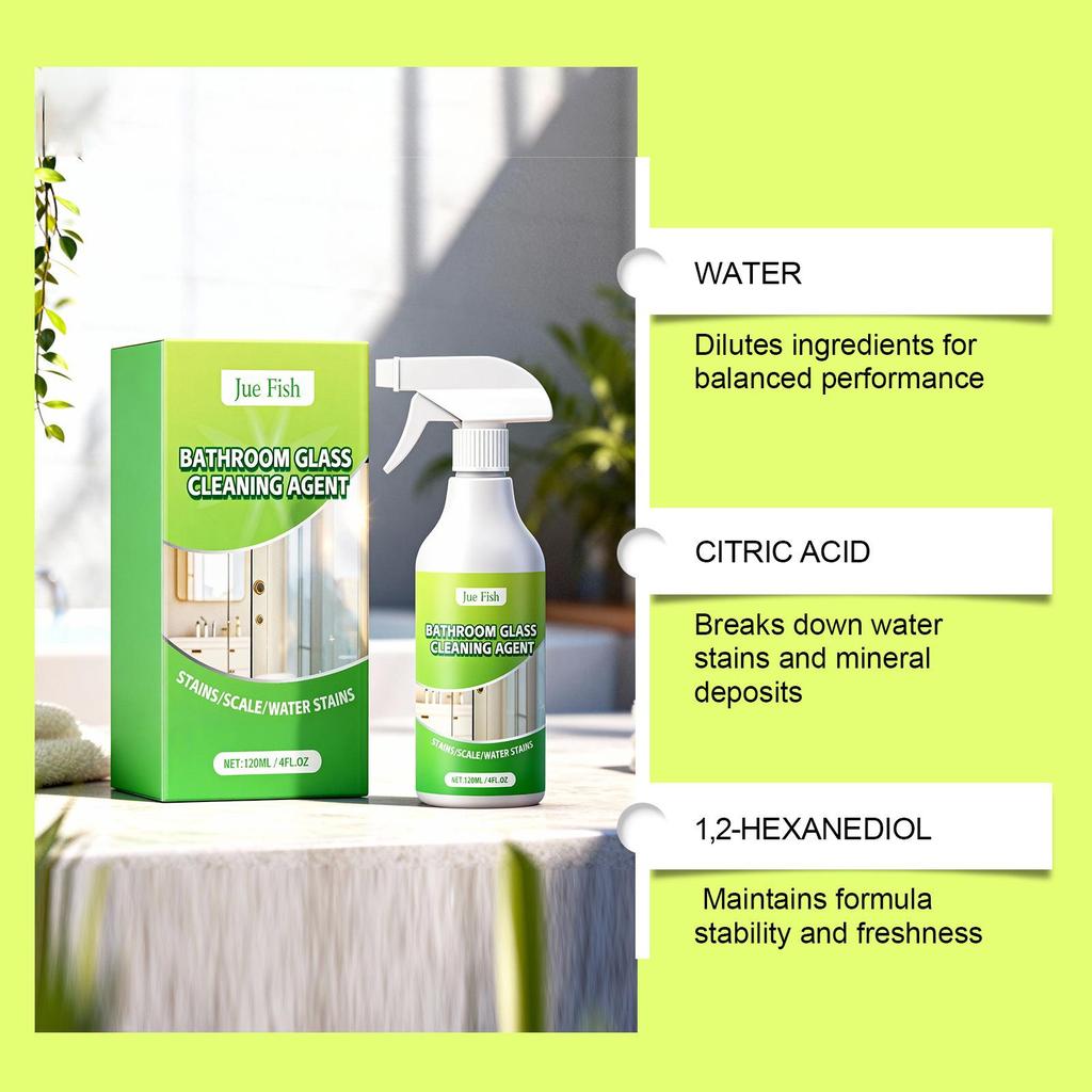JUE FISH Bathroom Cleaner for Glass, Tiles, Bathtub, and Shower Fixtures.