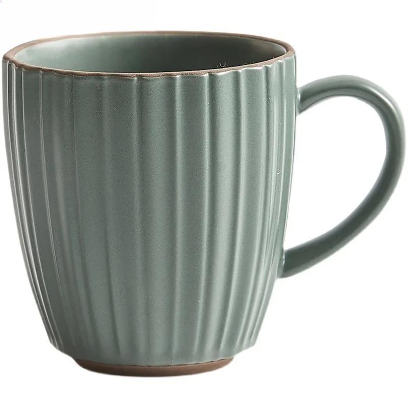 Kiln Changes Creative Striped Mug Ceramic Cup Latte Coffee Cup Breakfast Cup Milk Cups Teacup Household Water Cups Couple's Cups