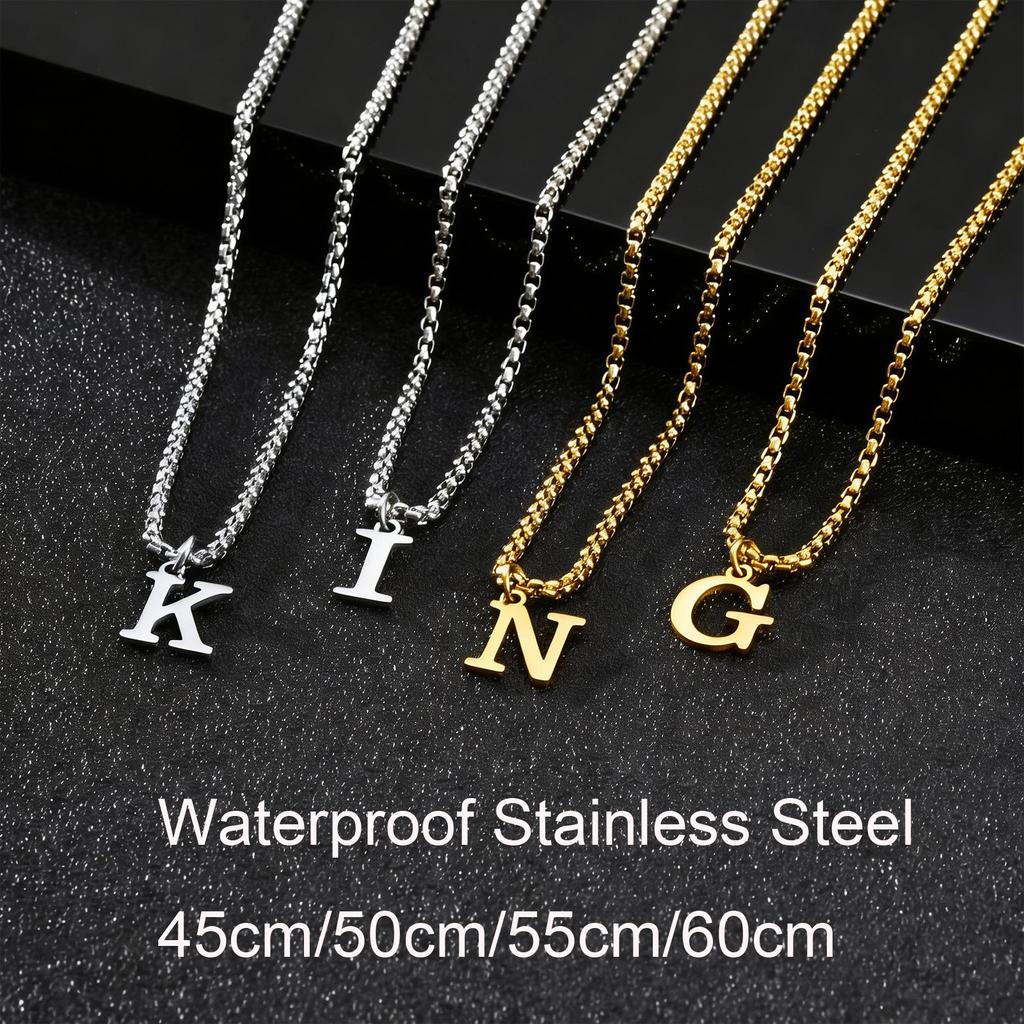 Simple Stainless Steel Initials Letters Necklace for Men Women,Hip Hop Gold Silver Color Box Chain Collars Jewelry Gift