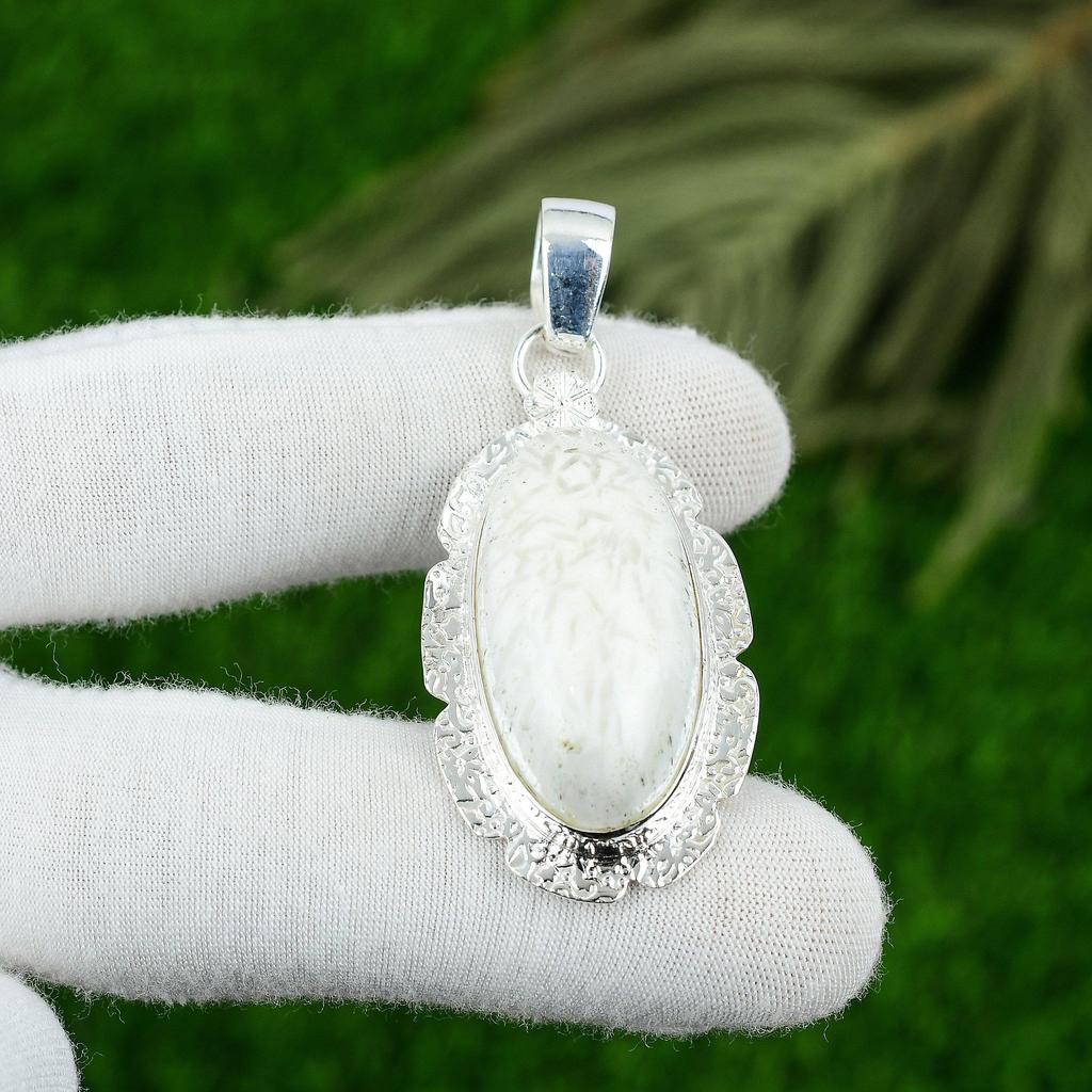 Oval Natural Scolecite 925 Sterling Silver Sister Wedding Bezel Unique Pendant