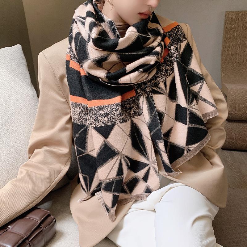 

Шарф Женский Модный Геометрический Ромбовидный Клетчатый Имитация Кашемира Жаккардовый Шаль Универсальный Полосатый Темперамент Двусторонний Утолщенный Шарф 190*65cm