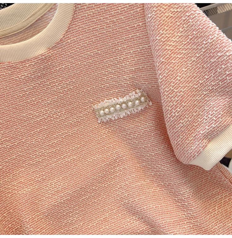 Women's Ice Silk Pink Knit T-Shirt - French Style Short Sleeve, Summer 2025 Niche Design