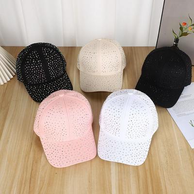 Cotton Hotfix Rhinestones Baseball Cap Solid Color Sunshade Hat Apparel Accessories Sun Hat  Summer