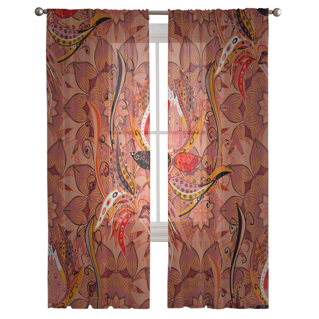 Perdele pentru fereastră din tul cu flori abstracte, artă de lotus, sufragerie, fire din organza, perdea din voal transparent, dormitor, bucătărie, decorațiuni de interior
