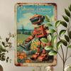 [2D Flat] Cultivate Tomorrow Vintage Metal Tin Sign, Fun Robots and Flowers Wall Art Decor, Gym Bar Cafe Garage Tin Painting, Re