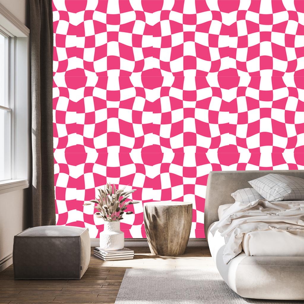 Wallpaper Casual Checkerboard Pink and White for Living Room and Bedroom 50x1000