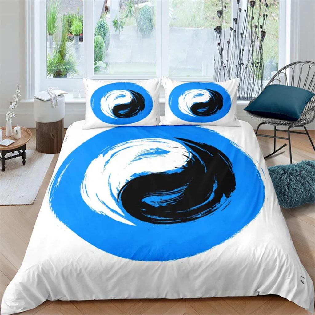 Black and White Yin Yang Duvet Cover Chinese Style Gossip Koi Couple Fish Mysterious Art Theme for Boy Girls Adult Bedroom Decor