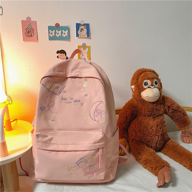 

Летний Новый Студенческий Стиль Нейлон Однотонный Геометрический Узор Вышивка Студенческий Рюкзак розовый