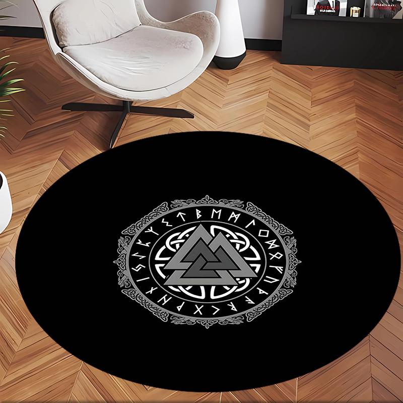 Valknut (1) Round Office Rug Decorative Floor Rug for Office Bedroom Living Room and Home Space