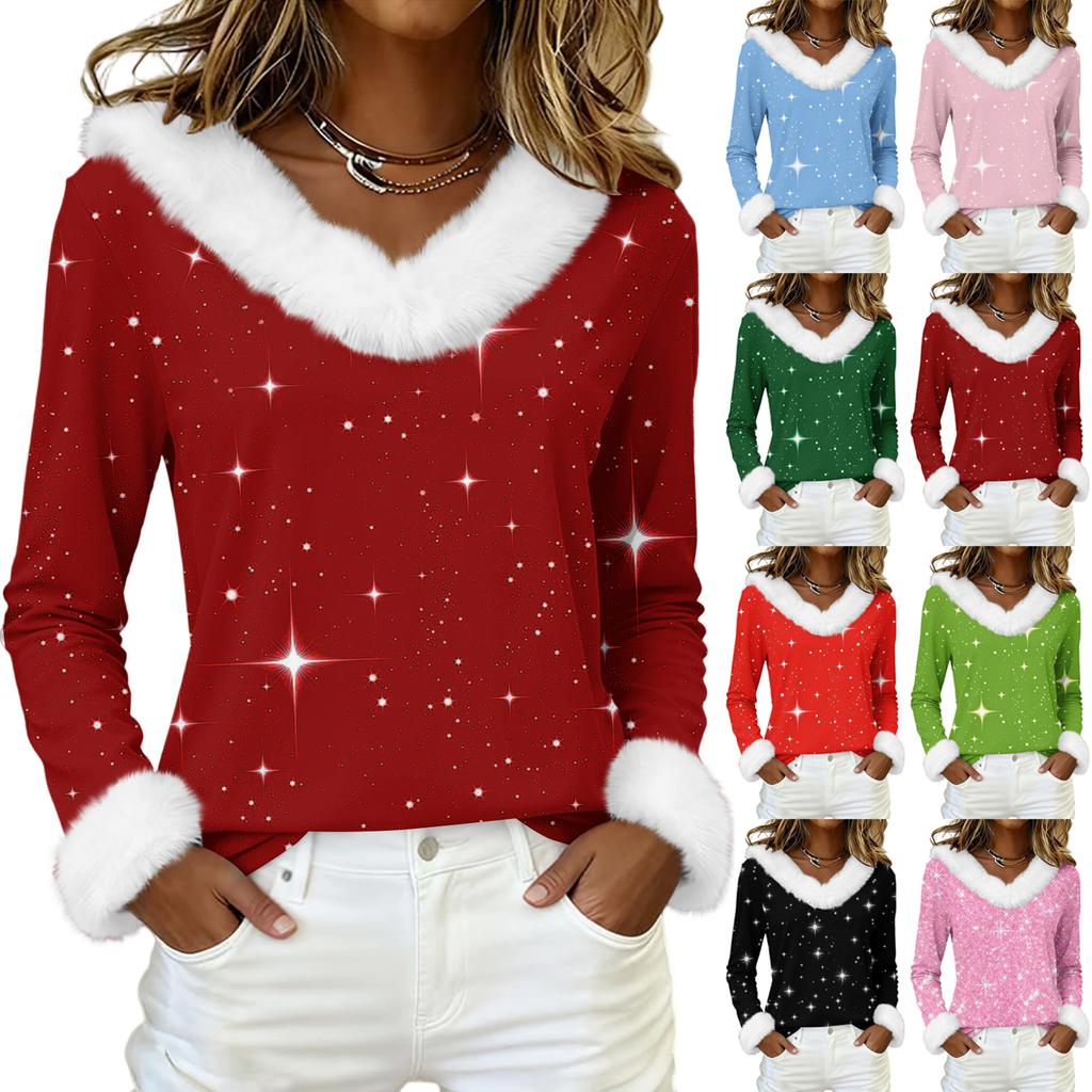 Long Sleeve Shirts For Women Cute Tops Christmas Prints Tees Blouses Casual Plus Size Basic Tops Pullover