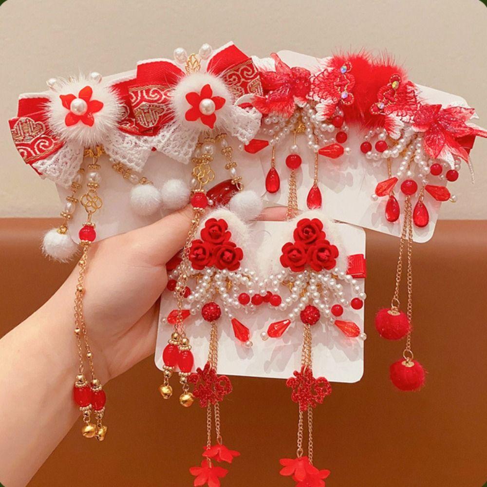Flower Chinese New Year Headwear Bow Ancient Style Hairpin Simple Hanfu Hairpin  Baby