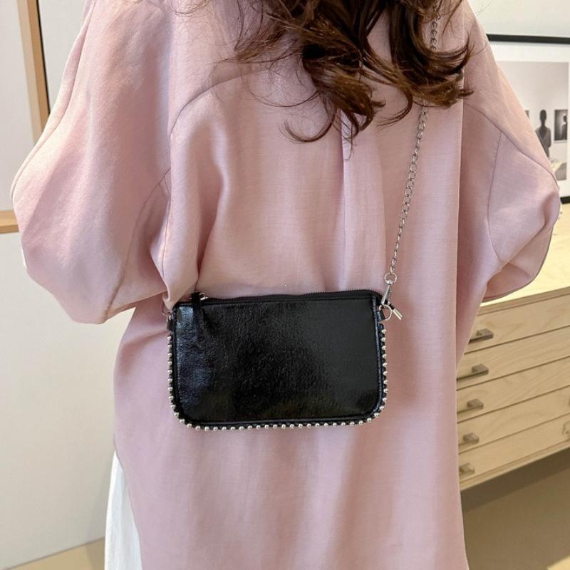 Fashion Street Pu Leather Underarm Tote Bag Rivet Korean Style Vintage Shoulder Bag Chain Strap Square Luxury Handbag Outdoor