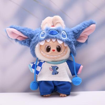 Voor 17cm Labubu Pop Kleding Mode Pluche Stitch Set Schattige Cartoon Outfit Poppen Accessoires Cadeaus