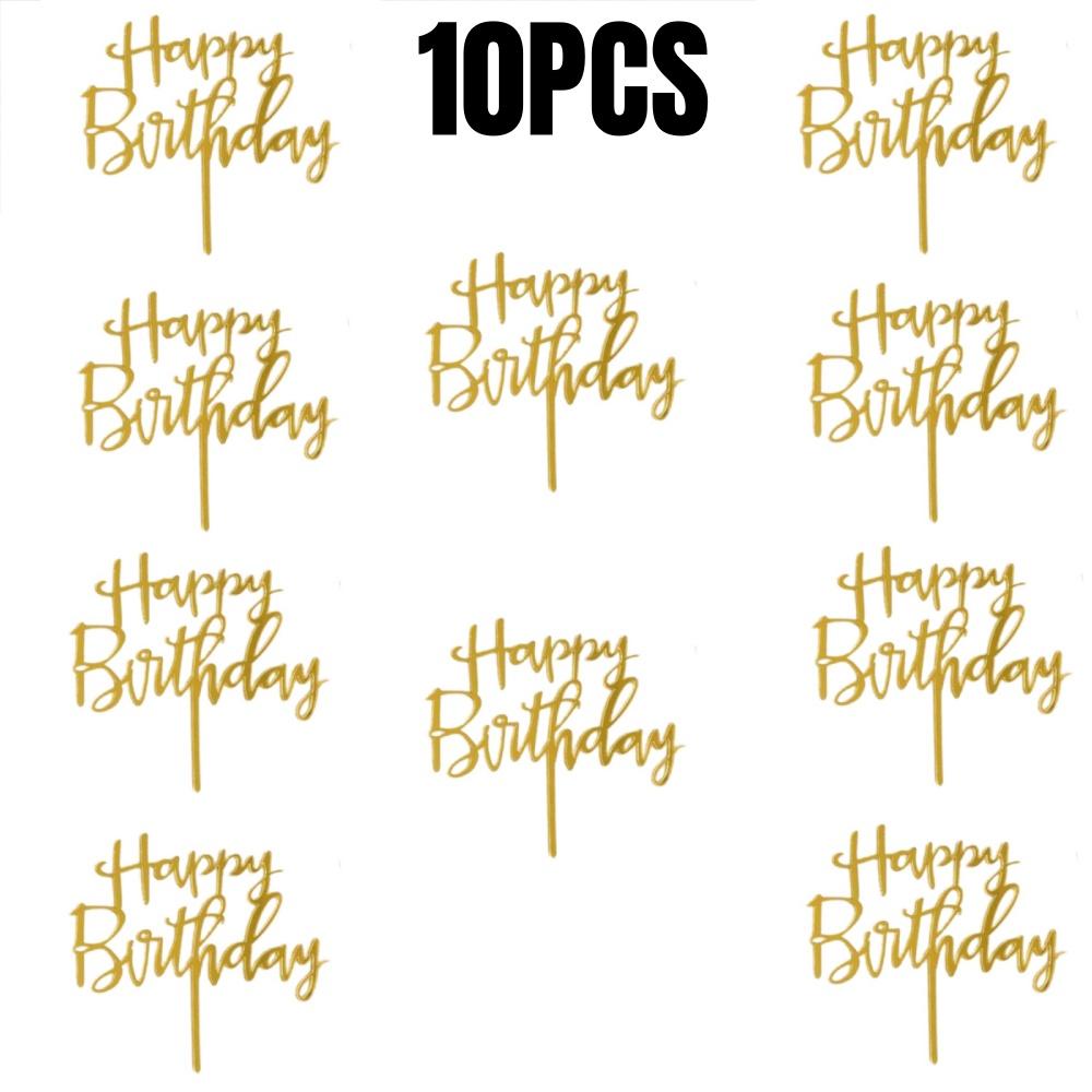 10/20Pcs Gold Black Happy Birthday Cake Topper DIY Acrylic Letter Simple Design Kids Birthday Party Dessert Decoration Supplies
