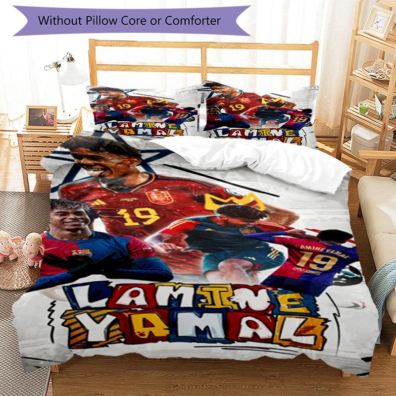 Lamine Yamal Football Graphic Bedding Set,Cozy Bed Linen for Teen Boys Bedroom Decoration,Perfect Birthday Gift,Washable Duvet Cover with Pillowcases,