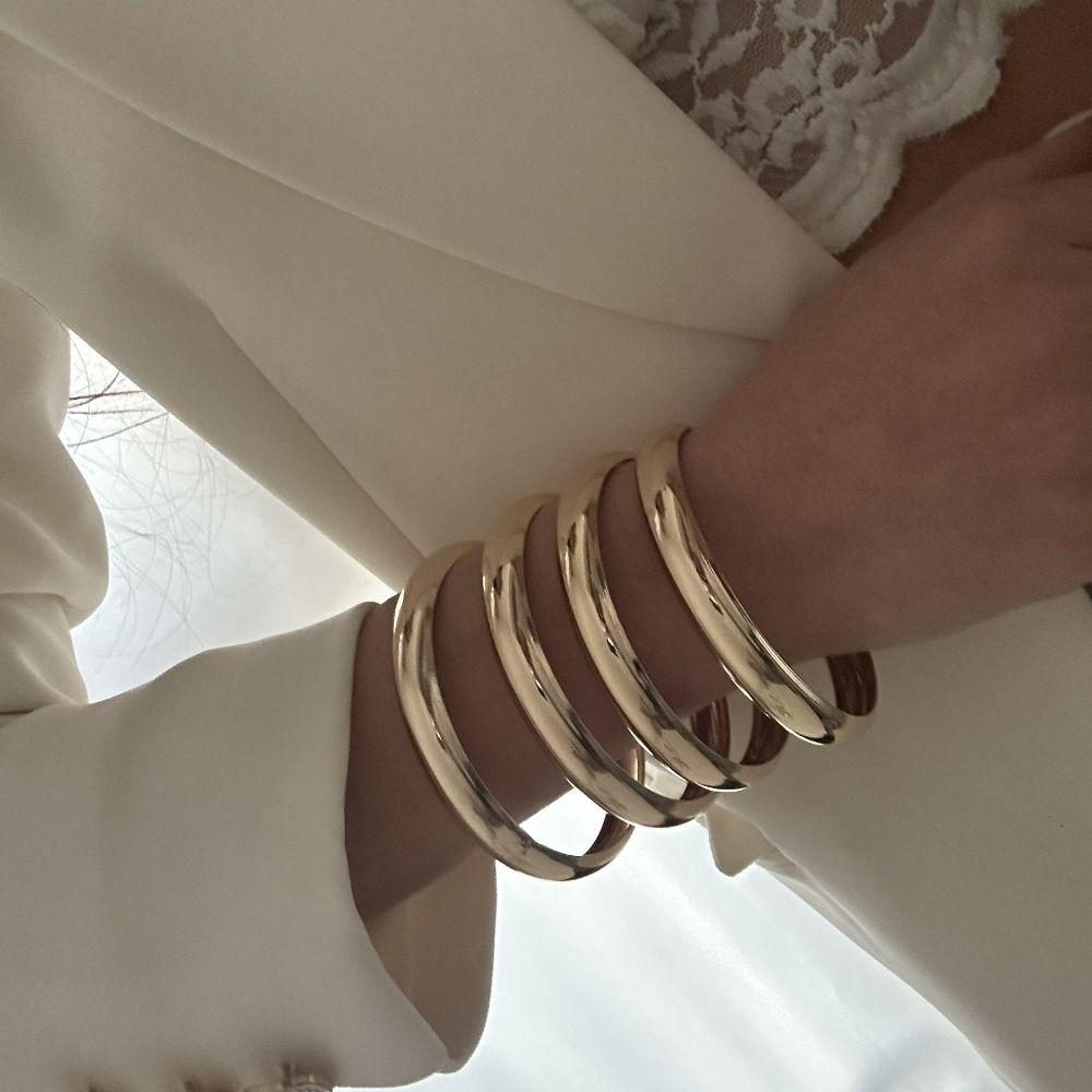 4Pcs/Set Waterproof Simple Round Bangles Sets Iron Smooth Multilayer Bracelet Female Lady Girl