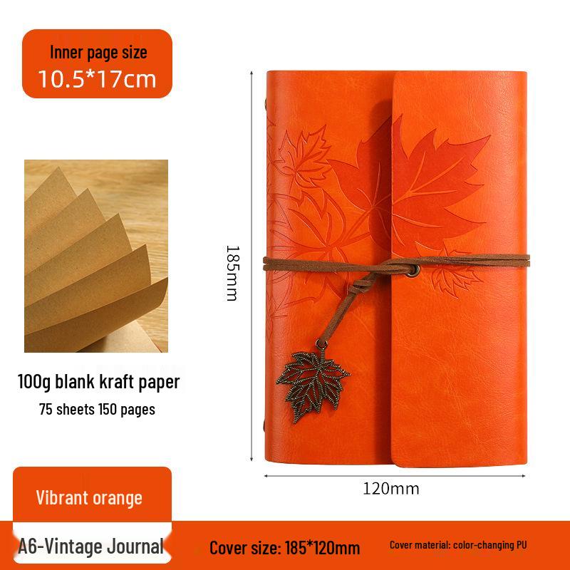 Maple Leaf Retro Loose-Leaf Notebook with Customizable Logo and Skin-Feel Cover