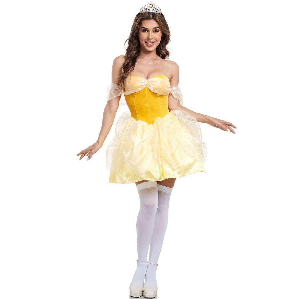 Sexy snow white, halloween costume cos holiday party beautiful woman with beast belle princess dress