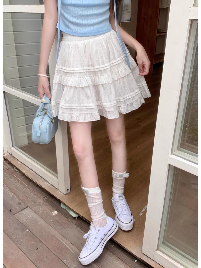 Summer 2025 Women's High-Waist White A-Line Puffy Skirt - Anti-Exposure, Hip-Wrapped Design