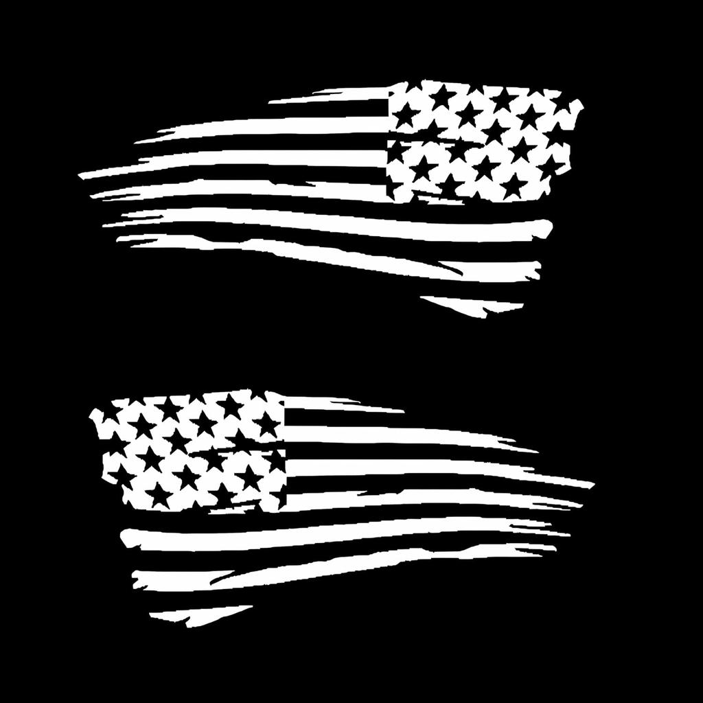 Distressed Tattered n Flag Sticker Vinyl Decal US Flag Sticker for Car Truck Window Bumper Laptop Set of 2 (White)