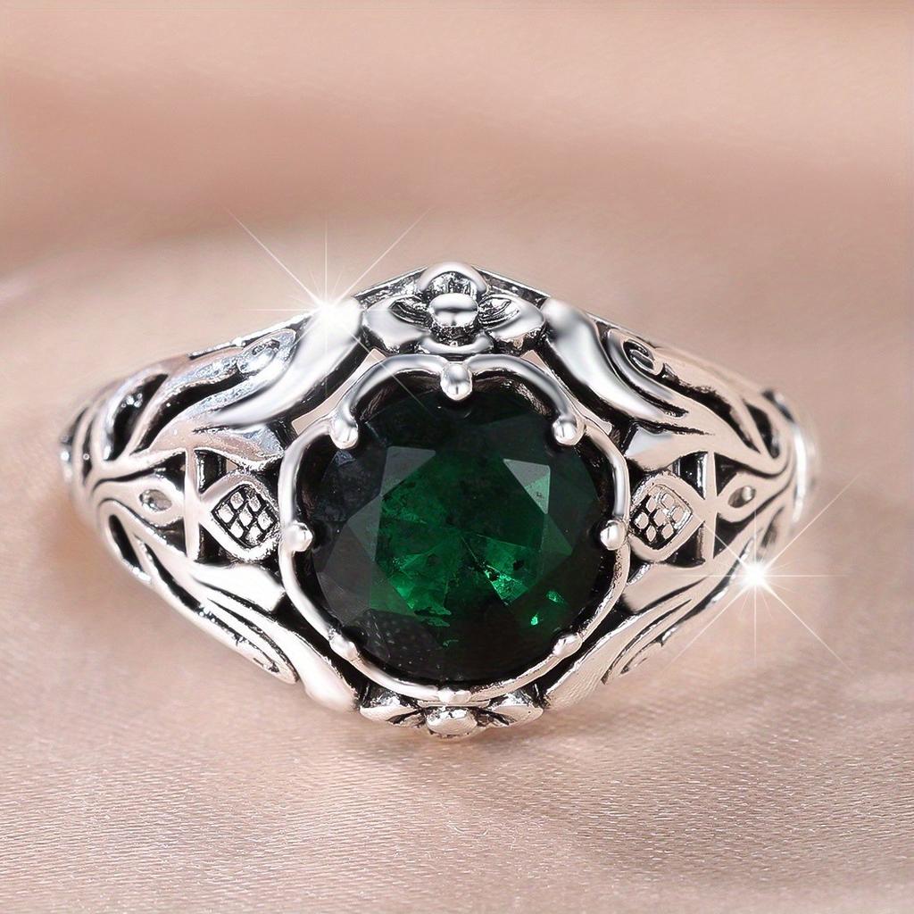 Elegant Retro Style Women's Red Zircon Ring Exquisite Flower Hollow Design Women's Jewelry Anniversary Accessories
