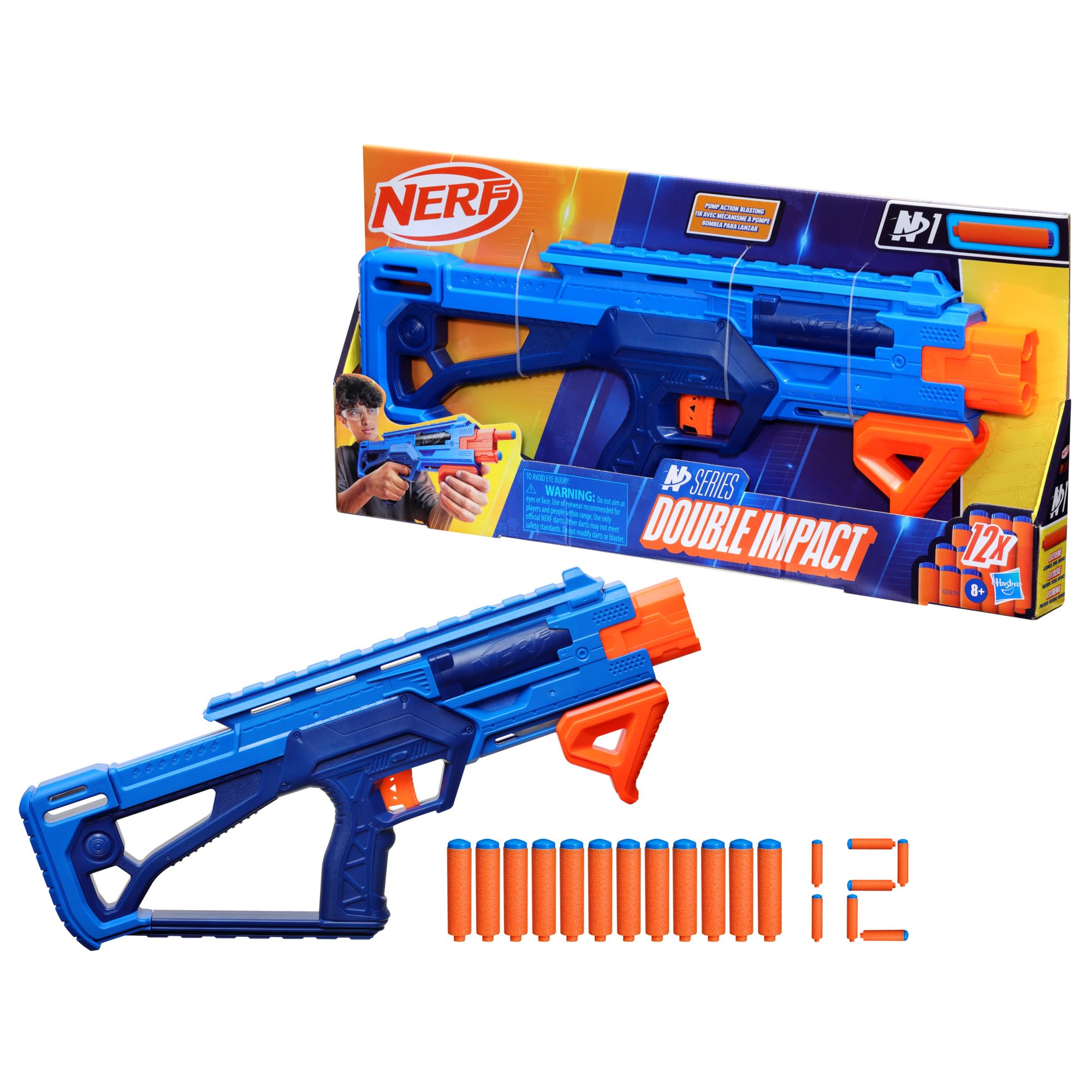 

Hasbro Nerf N Series Double Impact Совместим с N Включает 12 Официальных N1 Насос Подарок для Возрастов Аутентичный Бластер, Серия, Стрелы, Действие, Взведен,
