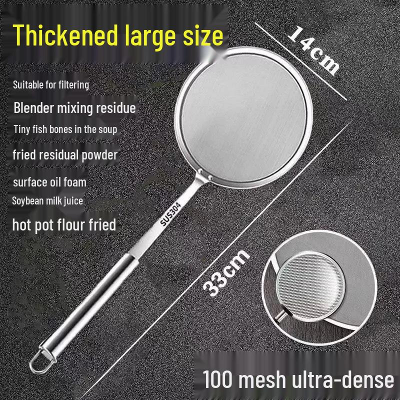 304 Stainless Steel Ultra-Fine Skimmer: 100-Mesh Kitchen Oil and Foam Strainer