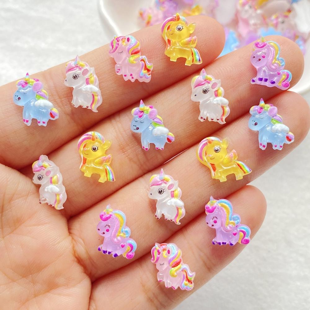 50Pcs Cute Resin Little Unicorn Pony Flat Back Ornament Jewelry Making Manicure Hairwear Accessorie