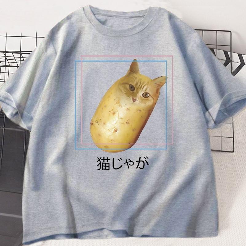 Silly Potato Cat T Shirt Neko Meme Tshirt Japanese Kitty Funny Tshirt Cotton Tees Unisex Unisex Casual Oversized Tshirts Clothes