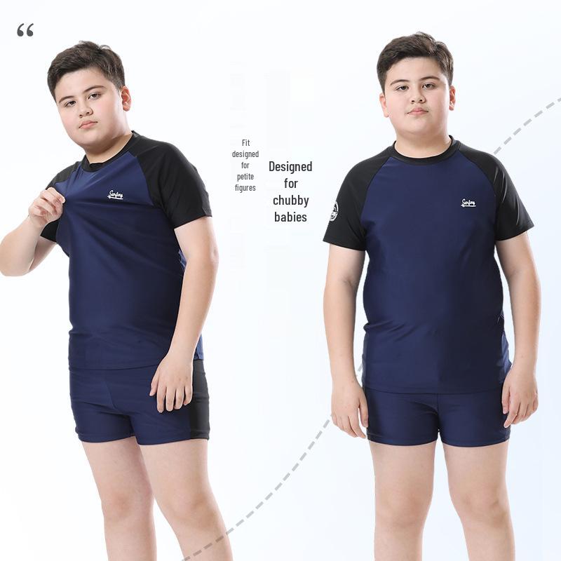 Boys  Plus Size Solid Color Two-Piece Swimsuit Set – Loose Fit for Medium  Large Children, Professional Summer Swimwear. 180
