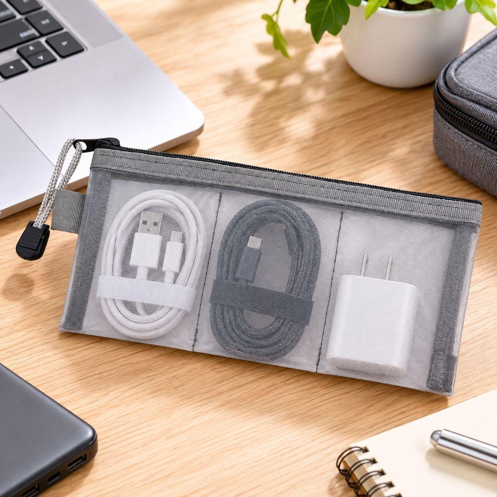Mesh Fabric Electronics Organizer Pouch See Through Mesh Zipper Pouch Travel Organization