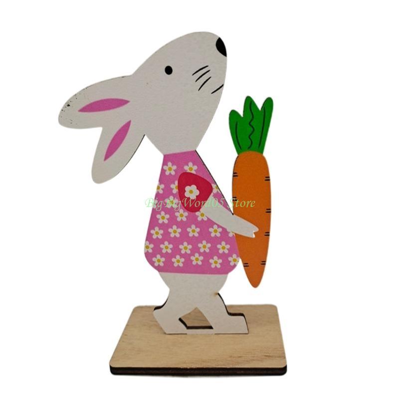 

24TE Wooden Easter Rabbit Ornament Tabletop Decoration DIY Bunny Eggs Crafts Home Party Supplies