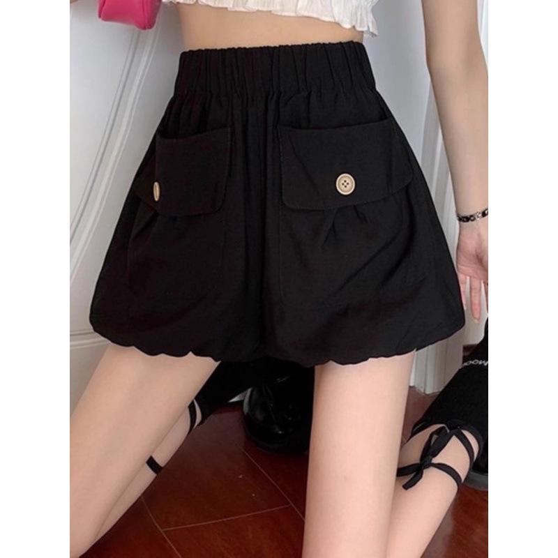 

Women s High-Waist Elastic Pumpkin Lantern Shorts - Spring/Summer 2025 Casual Loose Fit 2XL чорний