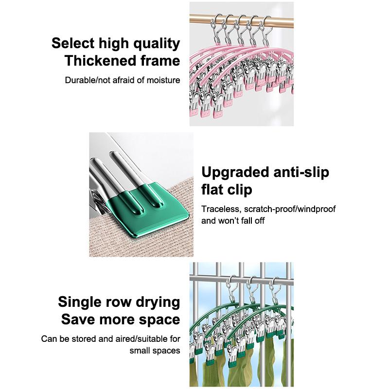10 Clips Stainless Steel Sock Clip Pace-Saving Arc Sock Drying Rack Windproof Non-Slip Clothes Rack Underwear Clip Towel Hanger